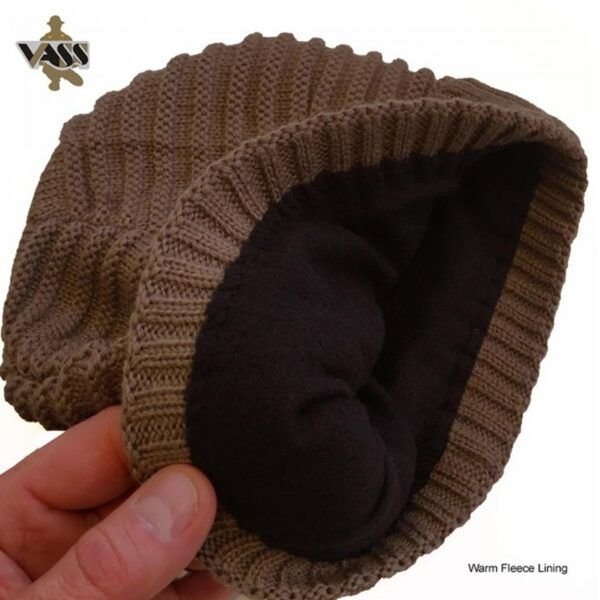 Vass 'Fleece Lined' Ribbed Beanie Brown - Imagen 3